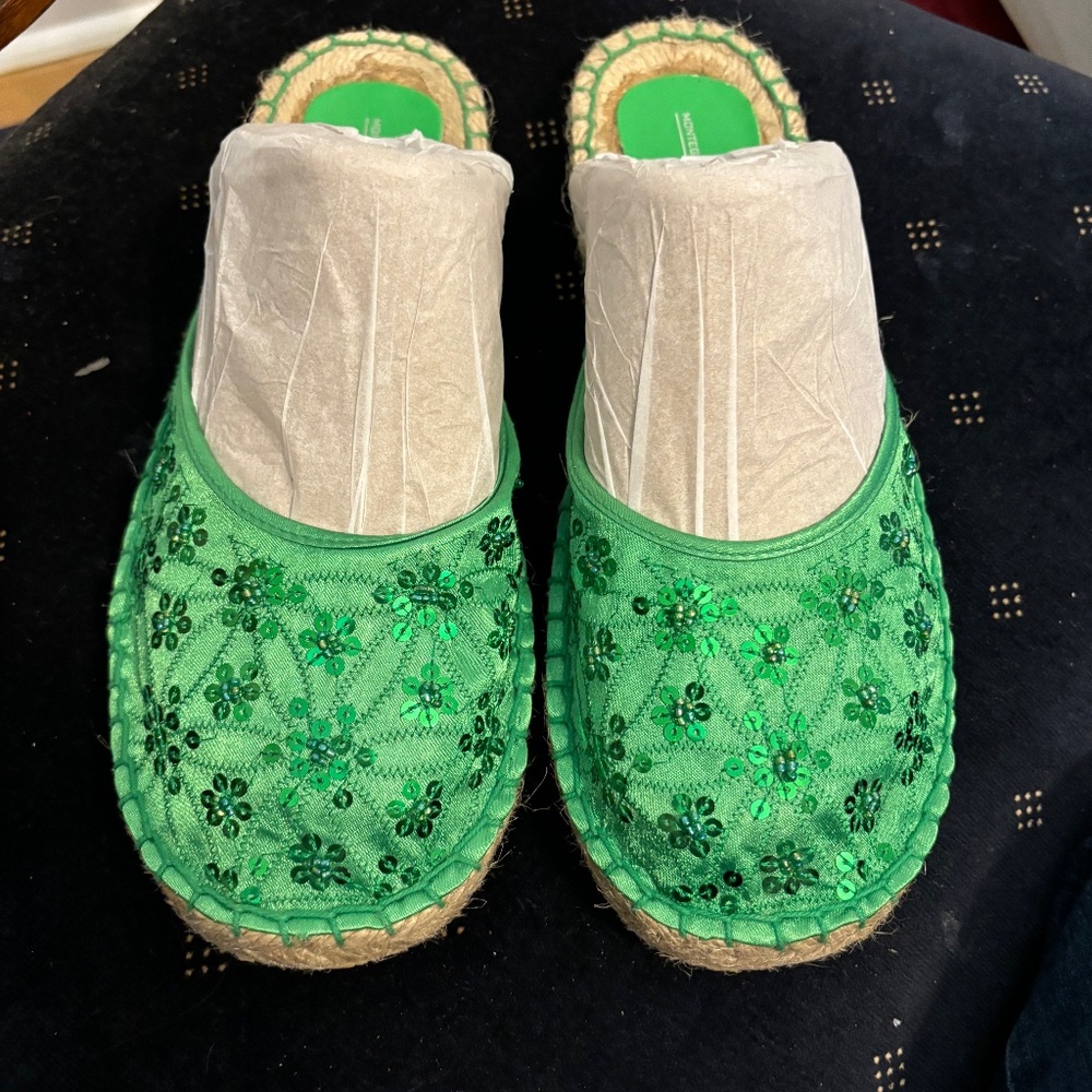 Green Sequin mules sz 9.5